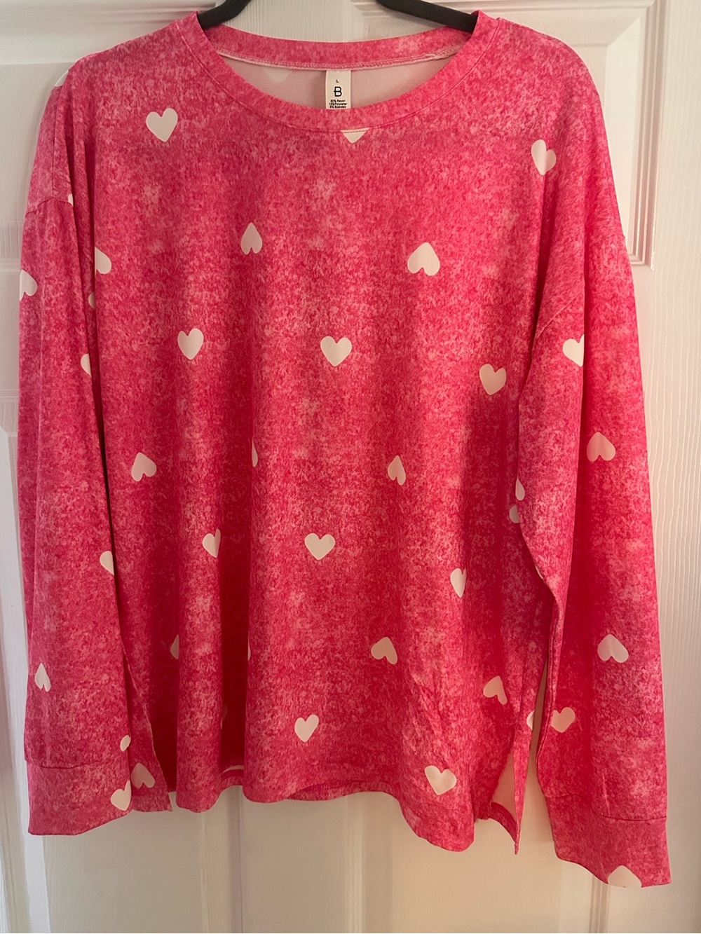 Pink Heart Print Long Sleeve Top Size Large